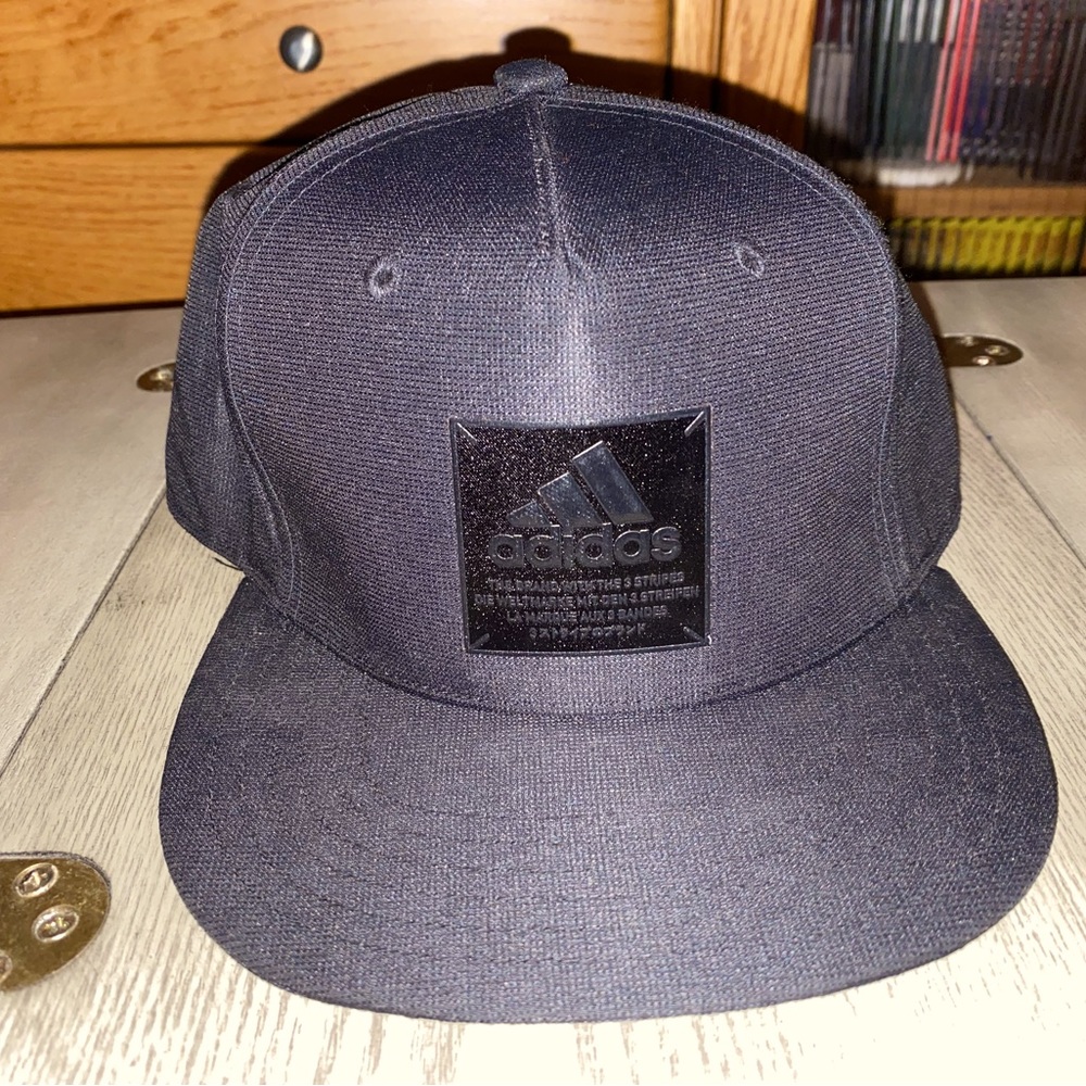 Adidas Mens Black and Matte Black Flat Brim SnapBack Hat